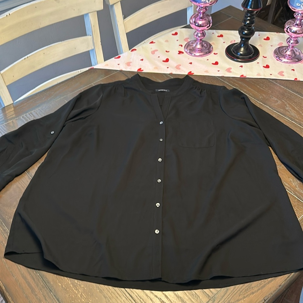 Lands End Banded Collar Blouse.  Size 3X.  Black.